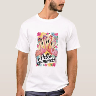 Hallo Sommer Süßer Flamingo Strand Urlaub Tropisch T-Shirt