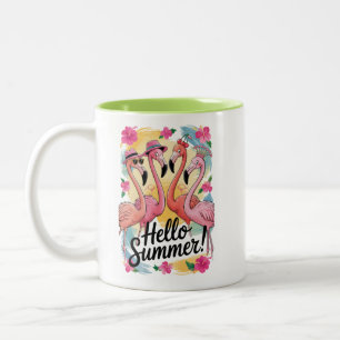 Hallo Sommer Süßer Flamingo Strand Urlaub Tropisch Zweifarbige Tasse