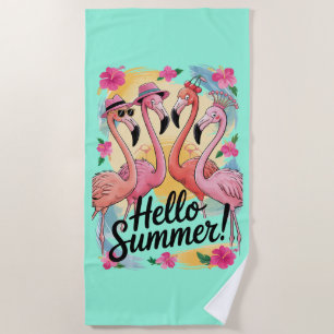 Hallo Sommer Süßer Flamingo Strandurlaub Tropisch Strandtuch