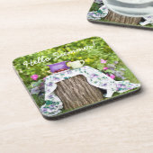 Hallo Sommer Tee und Pflaumen im Garten Getränkeuntersetzer (Linke Seite)