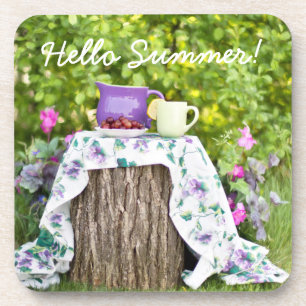 Hallo Sommer Tee und Pflaumen im Garten Getränkeuntersetzer