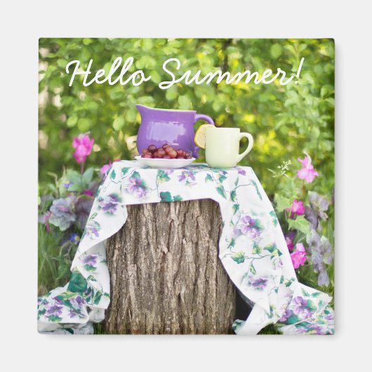 Hallo Sommer Tee und Pflaumen im Garten Magnet (Vorne)