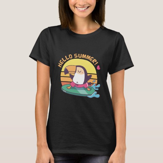 Hallo Sommer, Toucan auf Surfboard T-Shirt (Vorderseite)