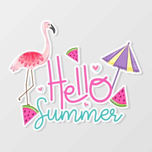 Hallo Sommer Tropical Flamingo Watermelon Paradise Fensteraufkleber (Blatt)