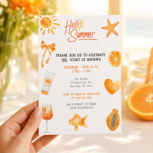 Hallo Sommer Tropische Orange Strandparty Einladung