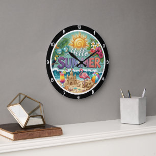 Hallo Sommer Tropischer Sandburg Große Wanduhr