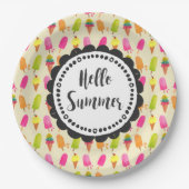 Hallo Sommer Typografie Popsicles und Ice Creme Pappteller (Vorderseite)