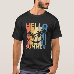 Hallo Sommer Vintag Sonnenuntergang Hammock Palm T-Shirt