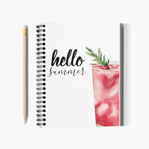 Hallo Sommer Wasserfarbe Roter Kirsch Cocktail Notizblock