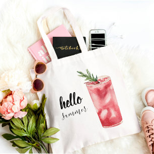 Hallo Sommer Wasserfarbe Roter Kirsch Cocktail Tragetasche