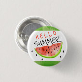 Hallo Sommer Wasserfarbe Watermelon Grün Weiß Button (Vorne & Hinten)