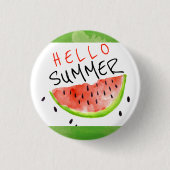Hallo Sommer Wasserfarbe Watermelon Grün Weiß Button (Vorderseite)