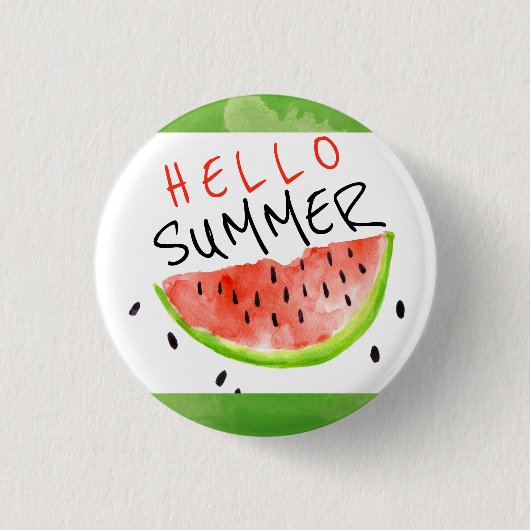 Hallo Sommer Wasserfarbe Watermelon Grün Weiß Button (Vorderseite)
