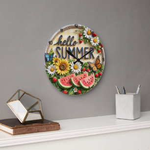 Hallo Sommer Wassermelone Sonnenblume Große Wanduhr