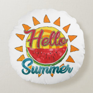 Hallo Sommer   Watercolor Watermelon & Vibranno Rundes Kissen