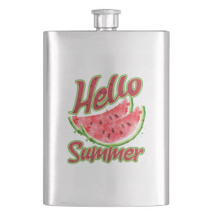 Hallo Sommer Watercolor Watermelone Design Flachmann