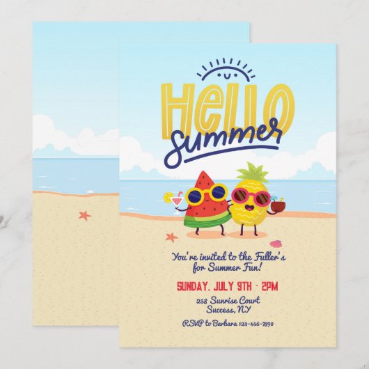 Hallo Sommercharakter Einladung (Vorne/Hinten)