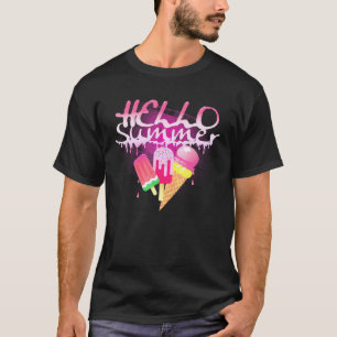 Hallo Sommereis Eiscreme Ice Lolly Pop Rosa Schmel T-Shirt