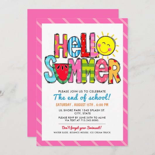 Hallo Sommerende Party Sommerkochtopf Einladung (Vorne/Hinten)