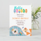Hallo Sommerfarbenfrohe Eiscreme Pool Party Einladung (Stehend Vorderseite)