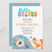 Hallo Sommerfarbenfrohe Eiscreme Pool Party Einladung (Vorne/Hinten)