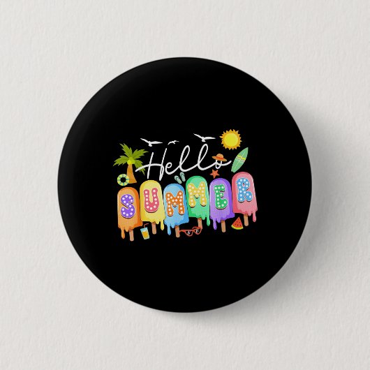 Hallo Sommerferien Eiscreme Eis am Stiel Button (Vorderseite)