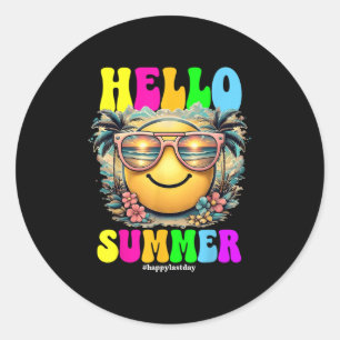 Hallo Sommerjunge Mädchen Letzten Tag der Schule E Runder Aufkleber