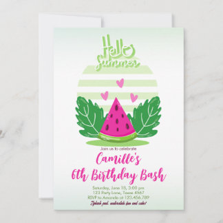Hallo Sommermelone Girl Birthday Party Einladung