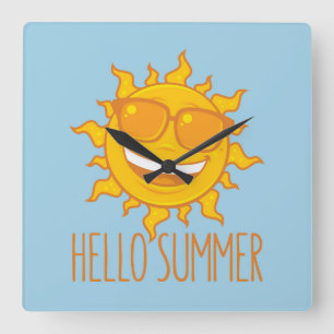 Hallo Sommersonne mit Sonnenbrille Quadratische Wanduhr