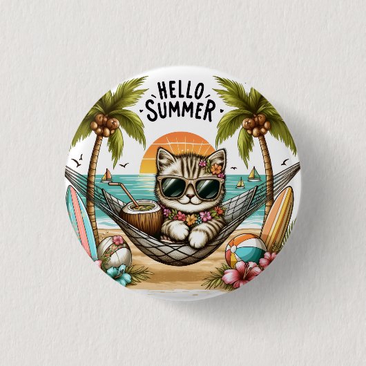 Hallo Sommerstrandkatze Button (Vorderseite)