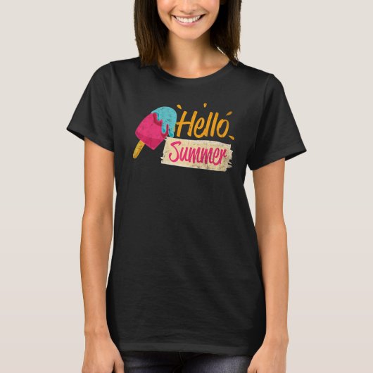 Hallo Sommerurlaub Eiscreme Popsicle Ice Lolly T-Shirt (Vorderseite)