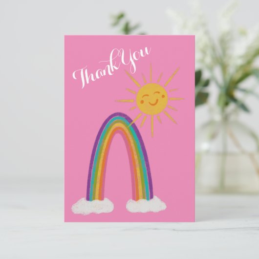 Hallo Sonnenschein mit Regenbogen Danke Karte (Stehend Vorderseite)