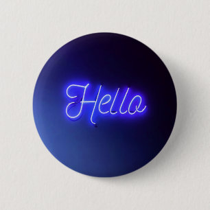 Hallo Spaß Neon Blue Sign Bright und fröhlich Button