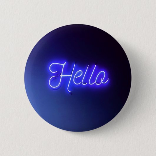 Hallo Spaß Neon Blue Sign Bright und fröhlich Button (Vorderseite)