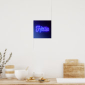 Hallo Spaß Neon Blue Sign Bright und fröhlich Poster (Küche)
