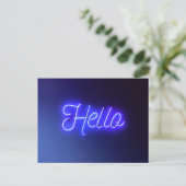 Hallo Spaß Neon Blue Sign Bright und fröhlich Postkarte (Stehend Vorderseite)