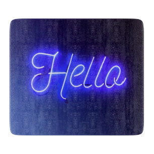 Hallo Spaß Neon Blue Sign Bright und fröhlich Schneidebrett