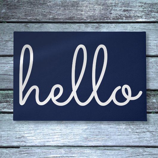 Hallo Stylish Modern Script Navy Blau Fußmatte