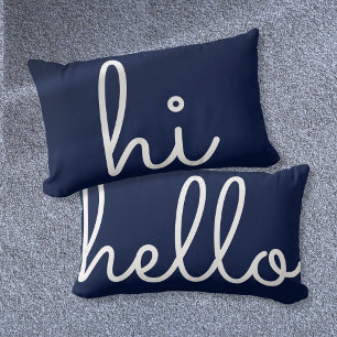 Hallo Stylish Script Fun Navy Blue Lendenkissen