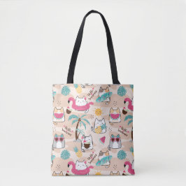 Hallo Summer Beach Cat Surfer Kawaii Kitty  Tasche