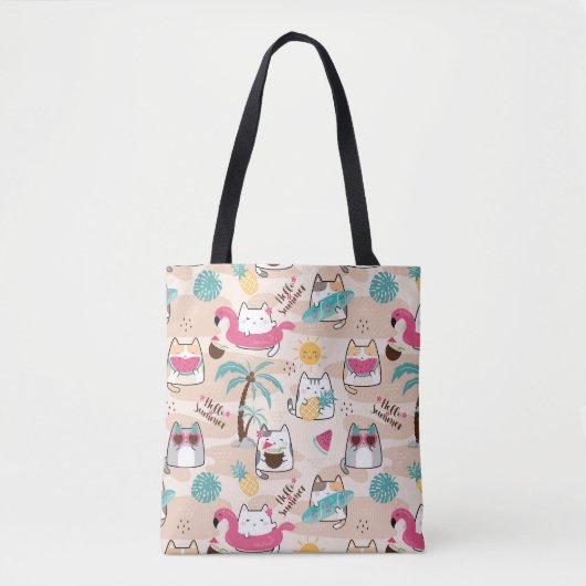 Hallo Summer Beach Cat Surfer Kawaii Kitty Tasche (Vorderseite)