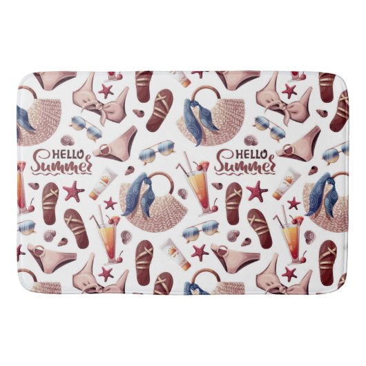 Hallo Summer Beach Vibes Fun Vacation Muster Badematte (Vorderseite)