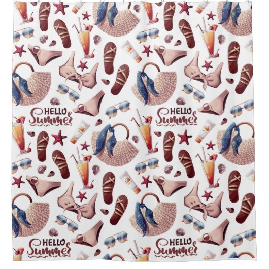 Hallo Summer Beach Vibes Fun Vacation Muster Duschvorhang (Vorderseite)