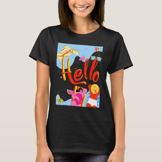 Hallo Summer Bikini Time Slipper Flamingo Melon Ba T-Shirt (Vorderseite)