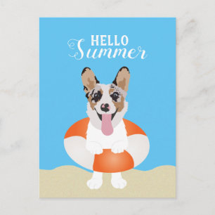 Hallo Summer Corgi Beach Hunde Postkarte