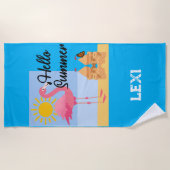 Hallo Summer Pink Flamingo Design - Beach Handtuch (Vorderseite)