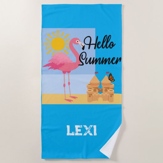 Hallo Summer Pink Flamingo Design - Beach Handtuch (Vorderseite)