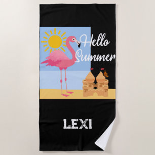 Hallo Summer Pink Flamingo Design - Beach Handtuch