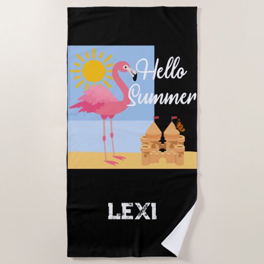 Hallo Summer Pink Flamingo Design - Beach Handtuch (Vorderseite)