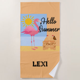 Hallo Summer Pink Flamingo Design - Beach Handtuch